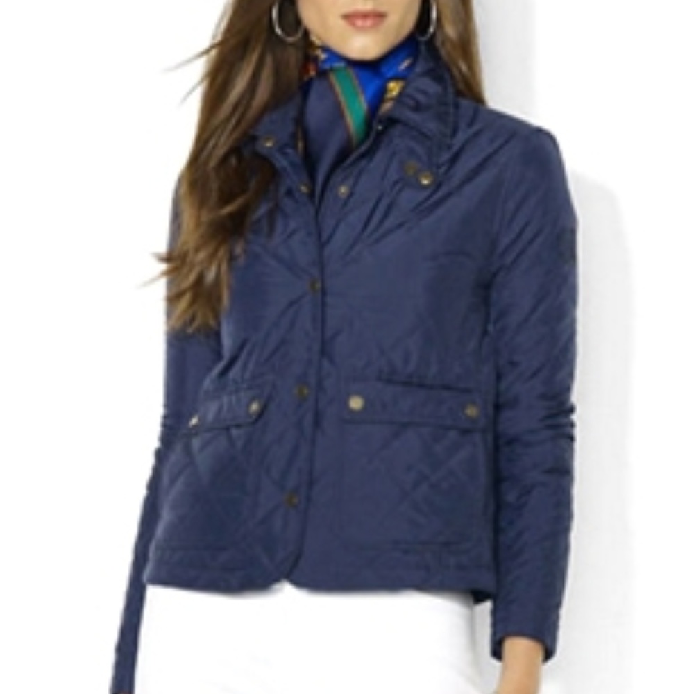 Lauren Ralph Lauren Blue Quilted Snap Front Jacket